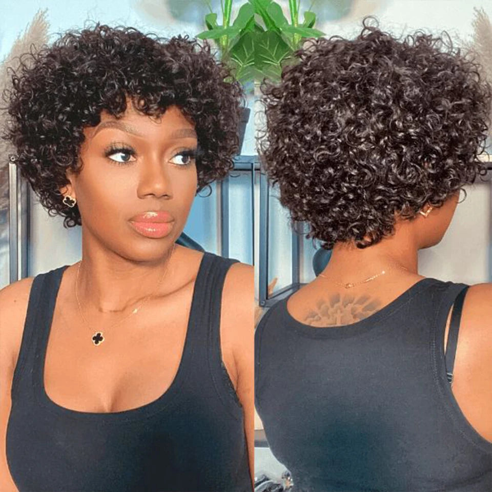 Joedir Natural Brown Afro Kinky Curly Bob Human Hair Wigs For Women Brazilian Remy Hair Ready To Go 180 Density Big Curly Wigs