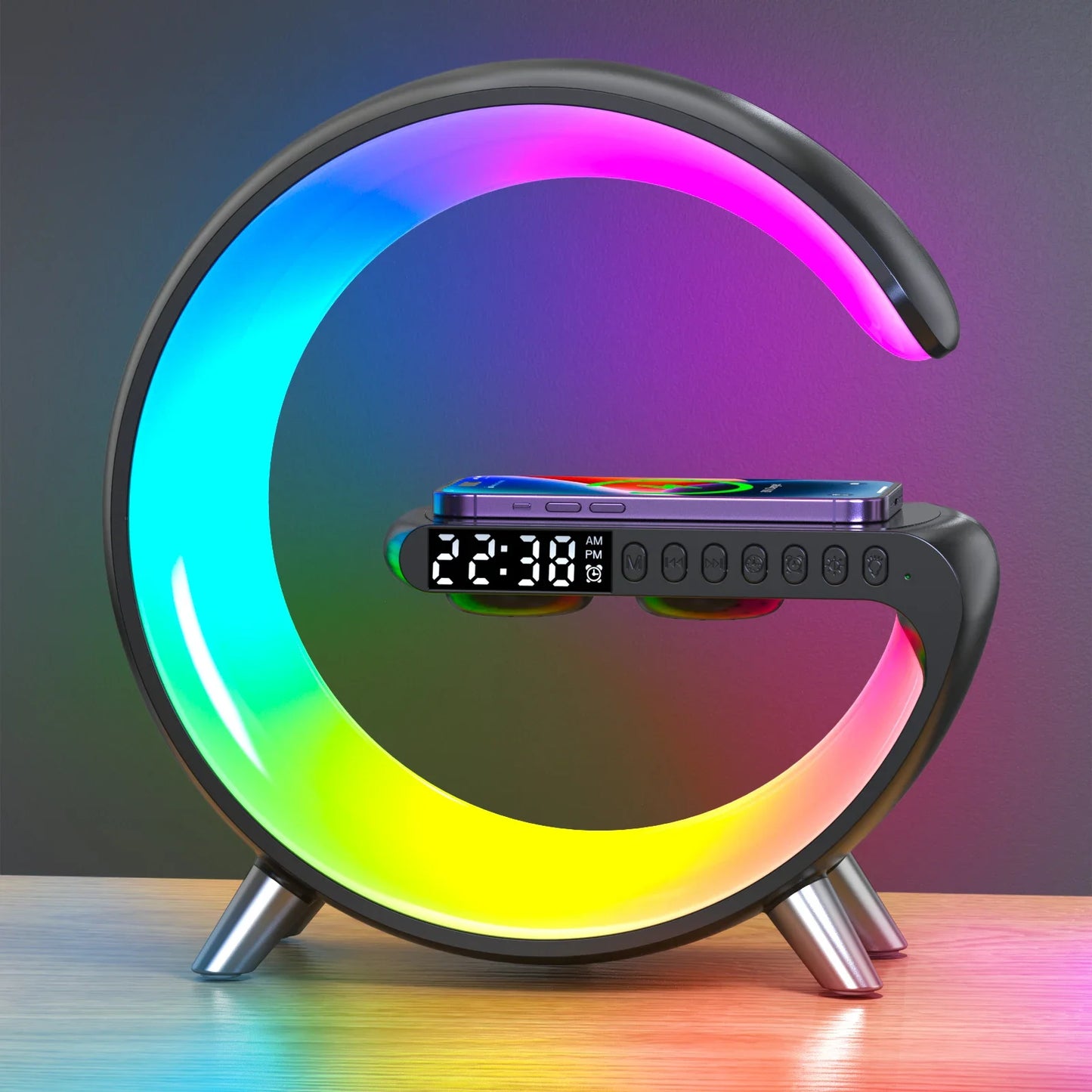 9 inch Wireless Charger Stand Alarm Clock Bluetooth Speaker LED Lamp RGB Night Light For iPhone Samsung Fast Charging Station